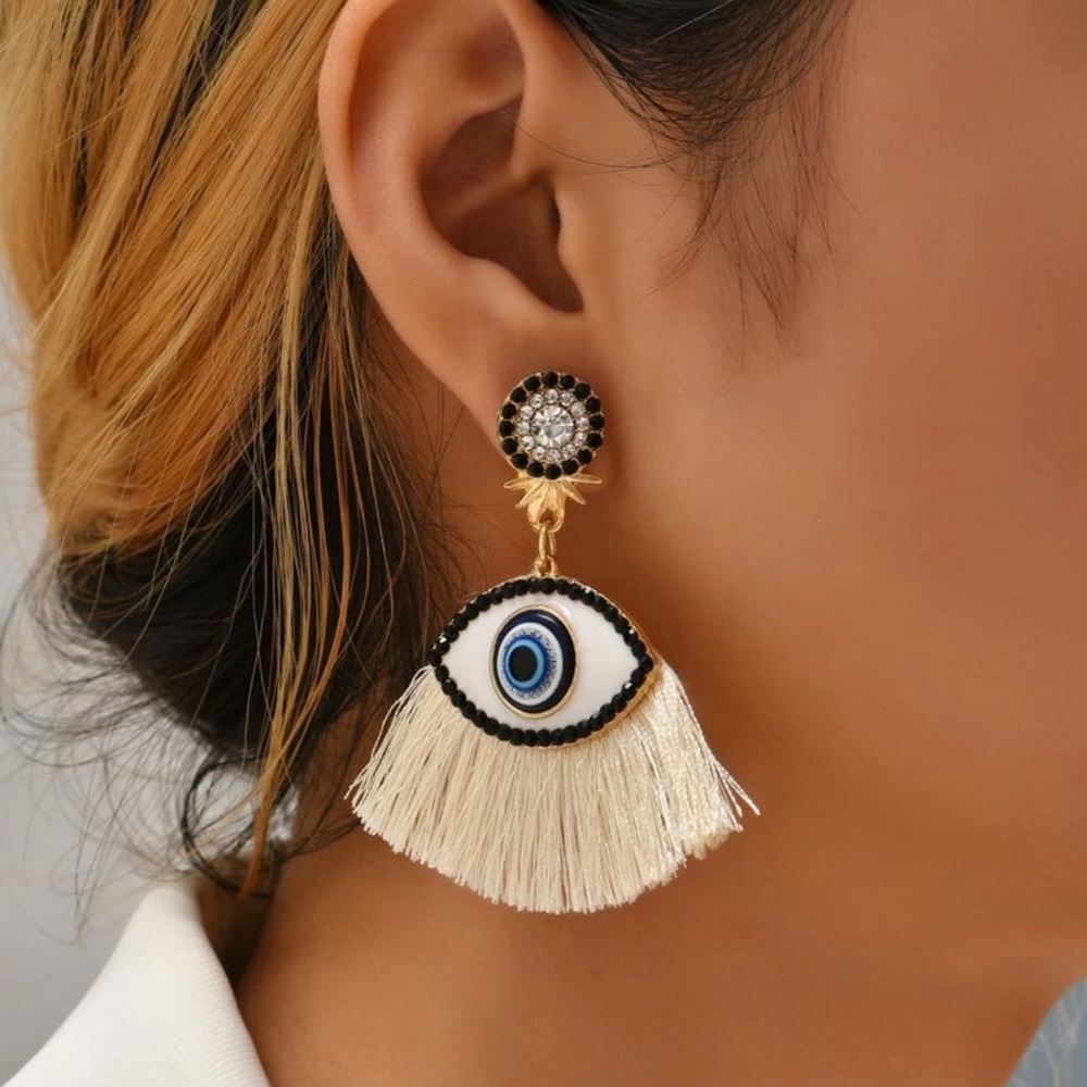 Tassel evil eye earrings